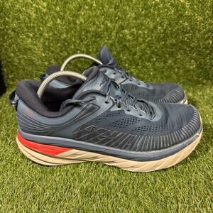 Hoka One One Bondi 7 Navy Blue Grey Mens Size 12 2E WIDE Running Athletic Shoes